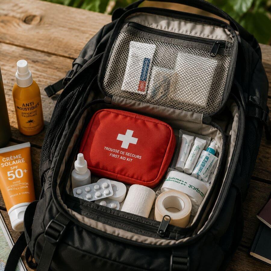 Trousse de premiers secours avec médicaments et accessoires de santé pour voyager